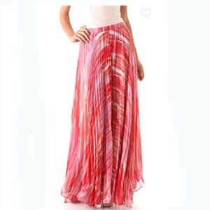 Alice + Olivia Shannon Pleated Maxi Skirt Pink Orange Swirl 6